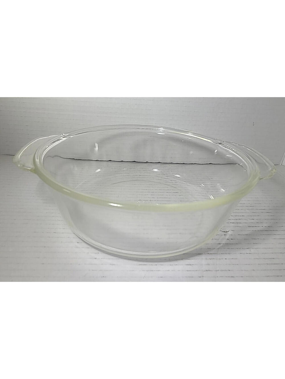 Vintage Fire King Clear Glass 1.5 Quart Round Casserole Baking Dish With Handles